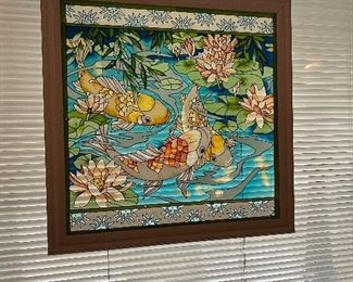 Stain glass "Koi" framed-Beautiful!