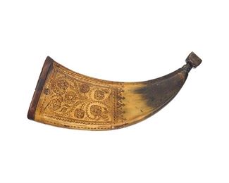 18th C. Finely Engraved Flat Powder Horn
