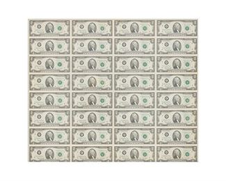 Framed Sheet of $2 Dollar Bills Bicentennial Year