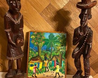 Handmade Wooden Figurines and Handpainted Picture from Haiti