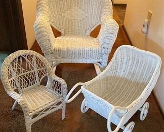 Wicker Baby Doll Furniture and Wicker Childs Rocking Chair