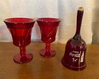 Red Glassware; Red Coca Cola Bell
