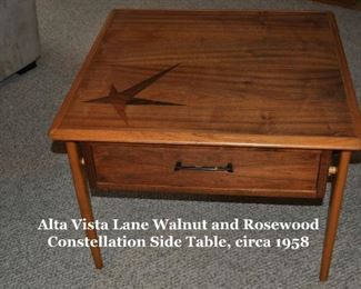 Alta Vista Lane Walnut and Rosewood Constellation Side Table, circa 1958.