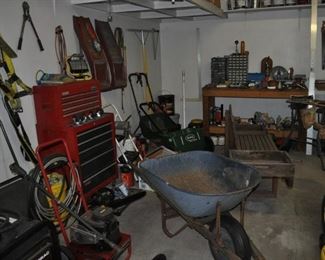 Black & Decker circular saw, Black & Decker folding worktable, Black & Decker hedge trimmer, Chilton’s repair book 1972, 1978, concrete hand tools, Craftsman radial arm saw, Craftsman air compressor 8 gallon #919.153010, Craftsman rolling tool chest, Craftsman sockets, Crary Bear Cat chipper/shredder No. 80 w/Briggs & Stratton 8 HP motor, engine hoist,
Freud joiner, generator, John Deere LT150 5-speed w/trailer, Mac Cat chainsaw, Makita planer M101, Makita reciprocal saw, Makita table saw ,
metal car ramps 2, orbital waxer, Pinke autoanalyzer, RL Flowmaster, 
Roto zip, Scotts lawn spreader 2, ShopVac, Skilsaw circular saw, Stihl gas blower BG58C, Stihl yard vac 5H 86C, Tecumsen 5000 watts pressure washer, Toro electric blower.
