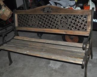 Wrought iron/wood bench - 2 available.
