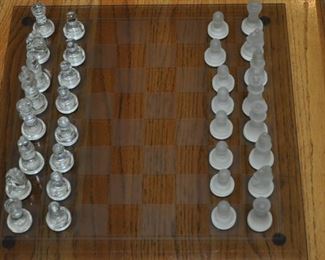 Chess set w/glass figures, glass board.