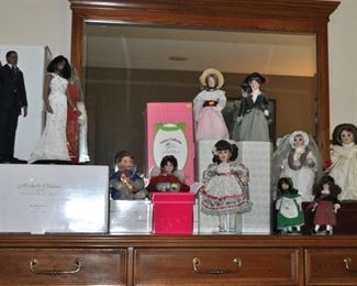 Collectible dolls including Barack and Michelle Obama, brides, Barbies, etc.