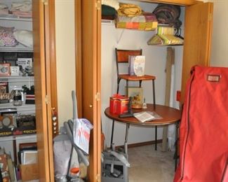 New frames, photo albums, vintage card table, vintage folding chairs, blankets, large zippered storage bag for Christmas tree, Kirby Sentria vacuum, Miele Aquarius vacuum.
