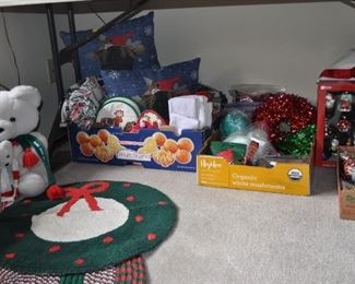 Christmas items, Dept. 56 Heritage Village, Dept. 56 Dickes, Sangyo Holly Christmas china, Princess House, Lenox, Spode, Christmas linens, glass holiday platters, nativity set, stockings, mugs, ornaments, stuffed toys.