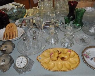 14-piece Christmas glass hostess set vintage, baking pans, Black & Decker hand mixer, Chef’s Choice diamond hone sharpener #110, Corning ware, crock pots, Cuisinart coffee grinder, Farberware pots pans, Farberware Blanc sur Blanc set of white dishes, glass vintage snack sets, Hazel Atlas, Jack LaLanne power juicer, KitchenAid food prep, Oster blender, Princess House, pasta maker, Pyrex, TFal OptiGrill, The Bread Machine.