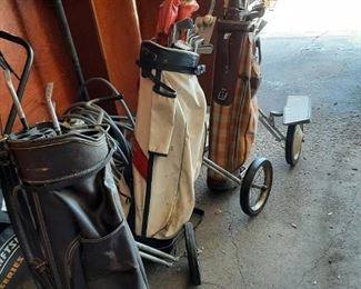 Vintage golf clubs and bags