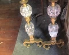 Beautiful Antique Crystal and Brass French Chenets. Gorgeously etched design.  (one Chenet has a small crack on the back of the crystal ball on top.     
$450&nbsp;or best offer.&nbsp;&nbsp;Call 615-364-3726 to purchase or make offers and more information.  