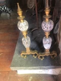 Beautiful Antique Crystal and Brass French Chenets. Gorgeously etched design.  (one Chenet has a small crack on the back of the crystal ball on top.     
$450 or best offer.  Call 615-364-3726 to purchase or make offers and more information.  