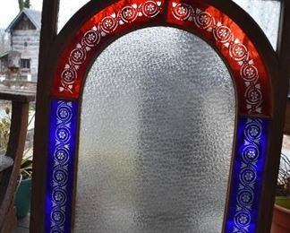 Antique Leaded Glass Window with Etched Cobalt and Ruby Glass with Italian Crinkle Glass all Original including Frame and Hardware.                               $7,500.00 or best offer.  Call 615-364-3726 to purchase or make offers and more information.  