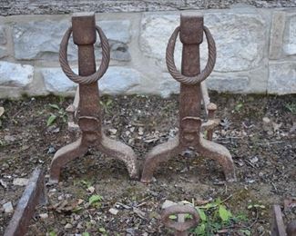 Antique Cast Iron Rope Loop Andirons -             $800.00 or best offer.  Call 615-364-3726 to purchase or make offers and more information.  