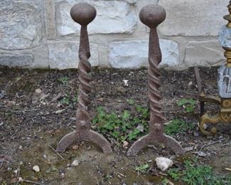 Antique Cast Iron  Andirons  with Cannon Ball Tops and Twisted Stands-                                                    $900.00 or best offer.  Call 615-364-3726 to purchase or make offers and more information.