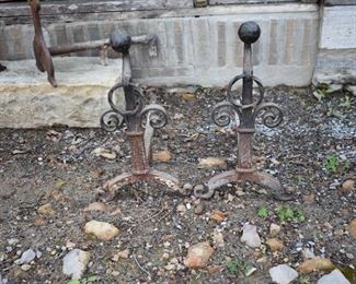Antique Fancy Cast Iron Andirons: with Scrolled Stands and Cannon Ball Tops   Antique Cast Iron  Andirons -                                                                          
$650.00 or best offer.  Call 615-364-3726 to purchase or make offers and more information.
