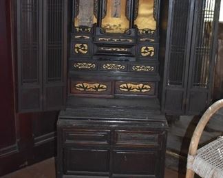 Chinese 19th Century Wedding Cabinet with screen paneled doors, black lacquer, carved filigree                 $2,650.00 or best offer.  Call 615-364-3726 to purchase or make offers and more information.  