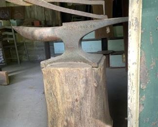Antique Anvil with original scissors, mounted on original 25" tall tree stump. Used in blacksmith shop. The combination is Very Rare Indeed!  The anvil has "Multi-Prod Co." displayed on the side.             $2,500.00&nbsp;or best offer.&nbsp;&nbsp;Call 615-364-3726 to purchase or make offers and more information.  
