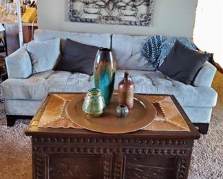 Old Antique Chest , vases, Brass/ Copper tray