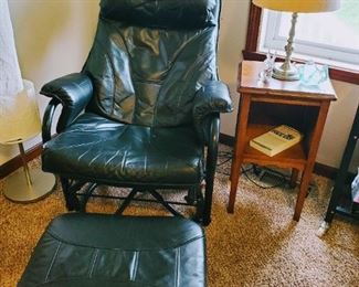 Black Leather Arm Chair and Ottoman