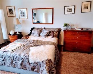 Bed Set , Lamps, Small Dresser, Artwork, Bedding 