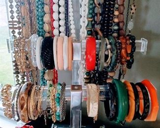Lovely Bangle Bracelets and Necklaces of all kinds. Bakelite and Jade Bangle and Rings. 