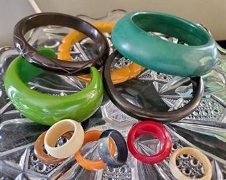 Beautiful Bakelite Collection of Vintage Jewelry, Jade Bangles and Rings too. 