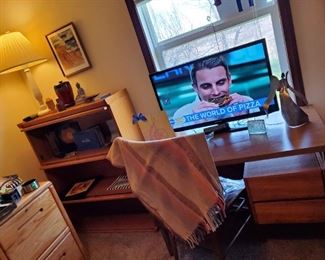 File Cabinet and Bookshelves and Desk and TV