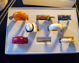 Bakelite, Stone, Bone, MOP rings 