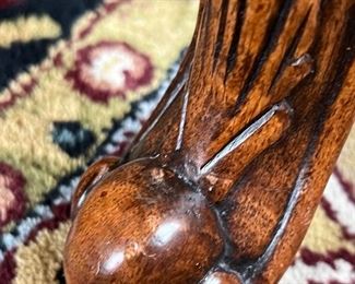 Statement Dining Room Table & Eight Chairs. This table is crafted in a beautiful timeless, classic design. It truly has a gorgeous appearance. 

The set includes eight chairs, two of which are host chairs. 

The table as shown has two leaves inserted and measures 106" x 44" x 30" (the two inserted leaves each measure 18"). With no leaves inserted, the table would measure at 70" x 44".  The table is in overall good condition with some light wear.