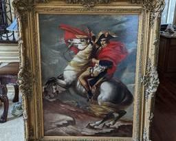 Amazing Commissioned Reproduction Oil Painting of Napoleon Crossing the Alps. A huge and ornately framed piece!

This piece was was painted by artist, Victor Lee 

The client loved the original painting by Jacques-Louis David, that he commissioned a artist from New York to reproduce the masterpiece! The lovely frame measures 50” x 62”.