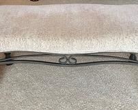 Ornate Metal and Upholstered Bench measuring 46x20x32 inches.