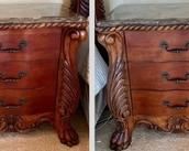 Pair of Large Marble Top End Tables/Night Stands measuring 33x20x32 inches. These night side tables have a luxurious look and design. Add some style to your bedroom with these gorgeous tables!  They feature marble tops, detailed sides and complemented with claw feet. The marble tops do not come off. These tables are in good condition with light wear. 