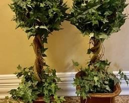 2 Fun Faux Topiaries measuring 36 inches tall. Add some depth and greenery to your home with these lovely pair of topiaries! 