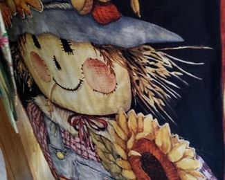 Fall and Winter Machine Quilted Decor. Tableclothes, runners, placemats, etc.  Scarecrow quilt