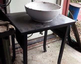 Black Flared Leg Vanity With Black Stone Top, White Porcelain Vessel Sink And Faucet, 30.75" x 26.5" x 20"