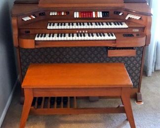 Baldwin Orga-Sonic CT2R Electric Organ With Rhythm And Percussion Keyboard, Powers On, 46" x 48.5" x 26", Includes Flip Top Bench And Sheet Music