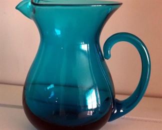 Colored Glass Dessert Plates, Pitcher, And Candle Votives