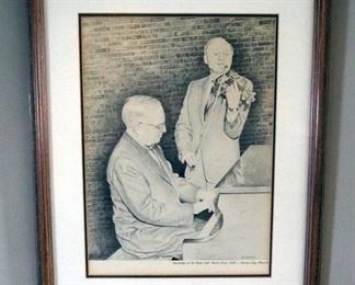 "Backstage At The Music Hall" Pencil Sketch Print By Al Kennedy, Framed And Matted Under Glass, 22" x 17.5"