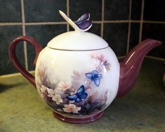 Regency Club 10" Covered Serving Dish, Butterfly Teapot, Luncheon Plates, Bud Vase And More