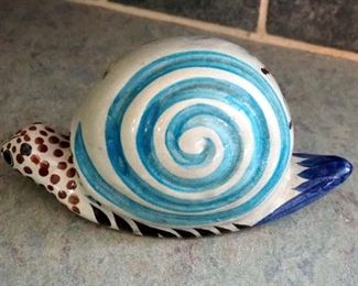 Hand Painted Mexican Pottery Bird And Snail With Glazed Clay Picture