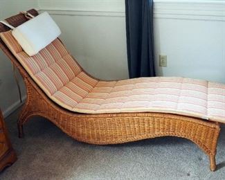 Metal Framed Woven Wicker Lounge Chair With Cushion, 35" x 22.5" x 60"