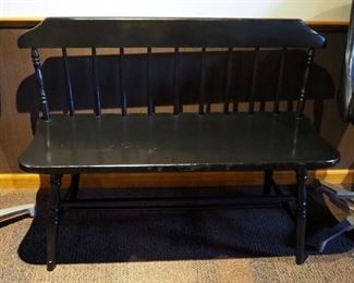 Painted Wood Bench With Spindle Legs And Back 31" x 41" x 16.5"