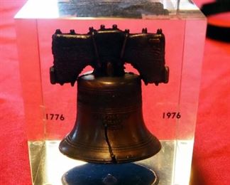 Brass Bugle And Bicentennial Liberty Bell Paperweight