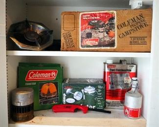 Coleman Propane Camp Stove, Gas Stove Burner, Coleman Toast Holder, Colemans Fuel 1 Gallon, Texsport Camp Percolator And More