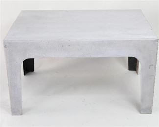 Lot 37: Painted Industrial Riveted Water Tank Coffee Table. An industrial coffee table with riveted sides. Painted in a light aluminum/gray colored paint and black interior. 

Dimensions are 21 in h x 37 in w x 26.25 in d. Condition is good. Some small spots of chipped paint. Please call or email for a detailed condition report.