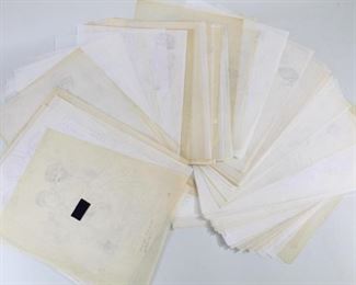 Lot 203: 100+ Erotic Drawings, Fantasy Porn Outsider Art 7/7. Drawings depict what appears to be a repeating cast of characters in various suggestive poses and situations. Very lightly drawn on thin tracing paper, possibly intended as studies or eventual transfers for a work of adult fiction. Some include handwritten notes in German. The seventh of seven similar lots in this auction.

Dimensions of individual pages are 12 in h x 9 in w. Condition is good, with surface wear and discoloration, worn edges, and faded pencil markings. Please call or email for a detailed condition report.