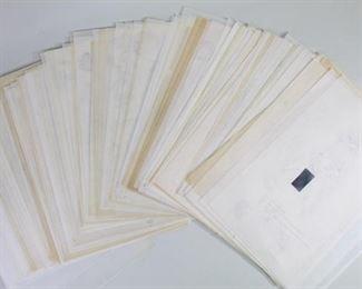 Lot 206: 100+ Erotic Drawings, Fantasy Porn Outsider Art 4/7. Drawings depict what appears to be a repeating cast of characters in various suggestive poses and situations. Very lightly drawn on thin tracing paper, possibly intended as studies or eventual transfers for a work of adult fiction. Some include handwritten notes in German. The fourth of seven similar lots in this auction.

Dimensions of individual pages are 12 in h x 9 in w. Condition is good, with surface wear and discoloration, worn edges, and faded pencil markings. Please call or email for a detailed condition report.