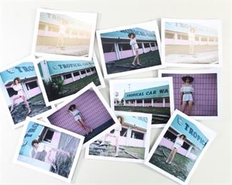 Lot 225: 11 Jonathan Leder Color Photography,Snapshots. Collection of eleven fashion snapshots by Jonathan Leder. Model in front of the Tropical Car Wash. Shot in Florida, 2010. This is one of seventeen lots with Jonathan Leder photographs in this auction.

Dimensions are 3.5 in h x 4.25 in w. Condition is very good to excellent. Please call or email for a detailed condition report.


